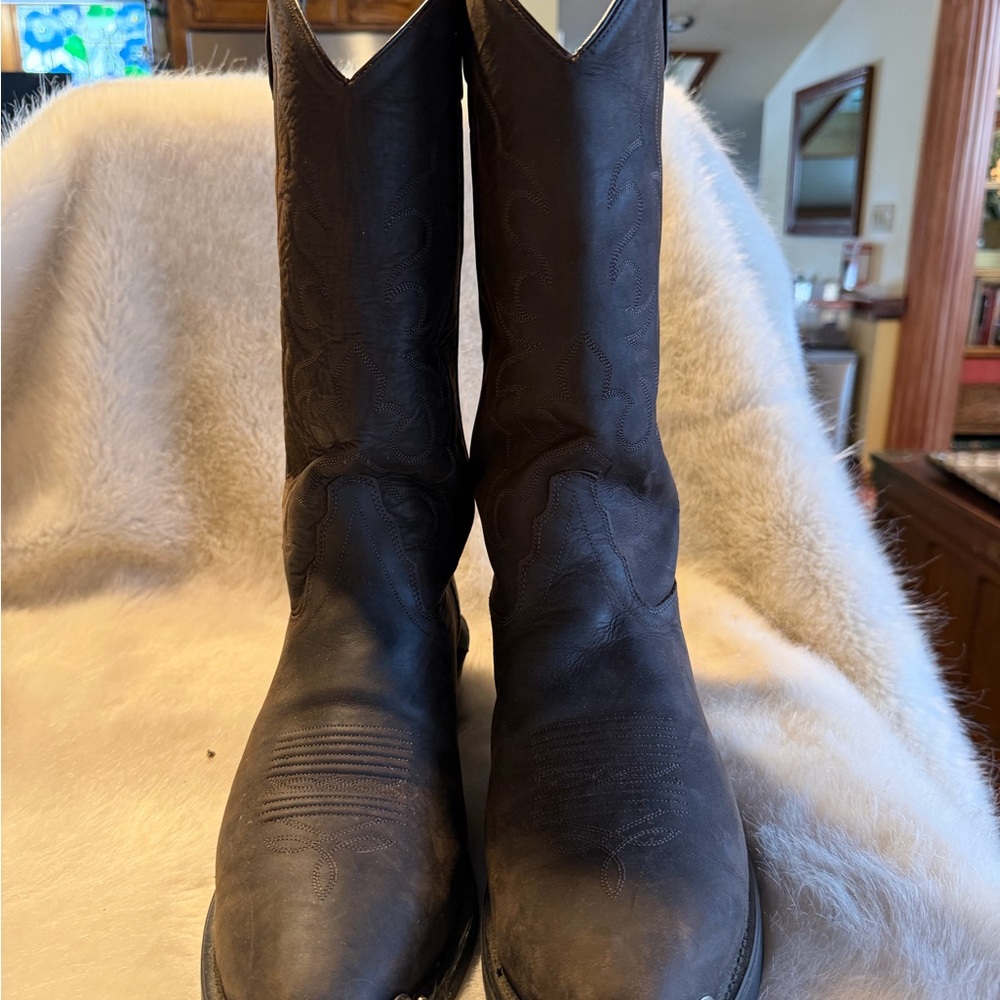 Old West Dark Brown Leather Cowboy Boots